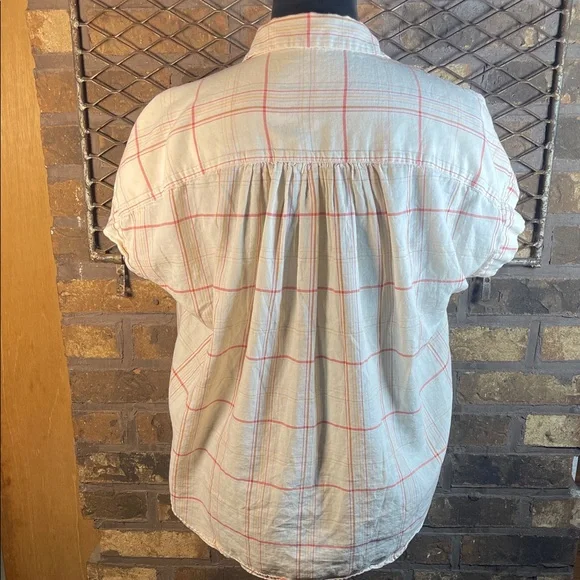 Madewell Central Shirt Popover in Fine Plaid red, pink, sherbet, green L - Picture 6 of 7